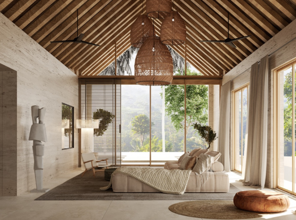 Villa minimalis dengan aksen dinding tekstur